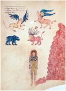 Beato de Gerona, folio 61r. Animal: las cuatro bestias de la visión de Daniel 7,3-8