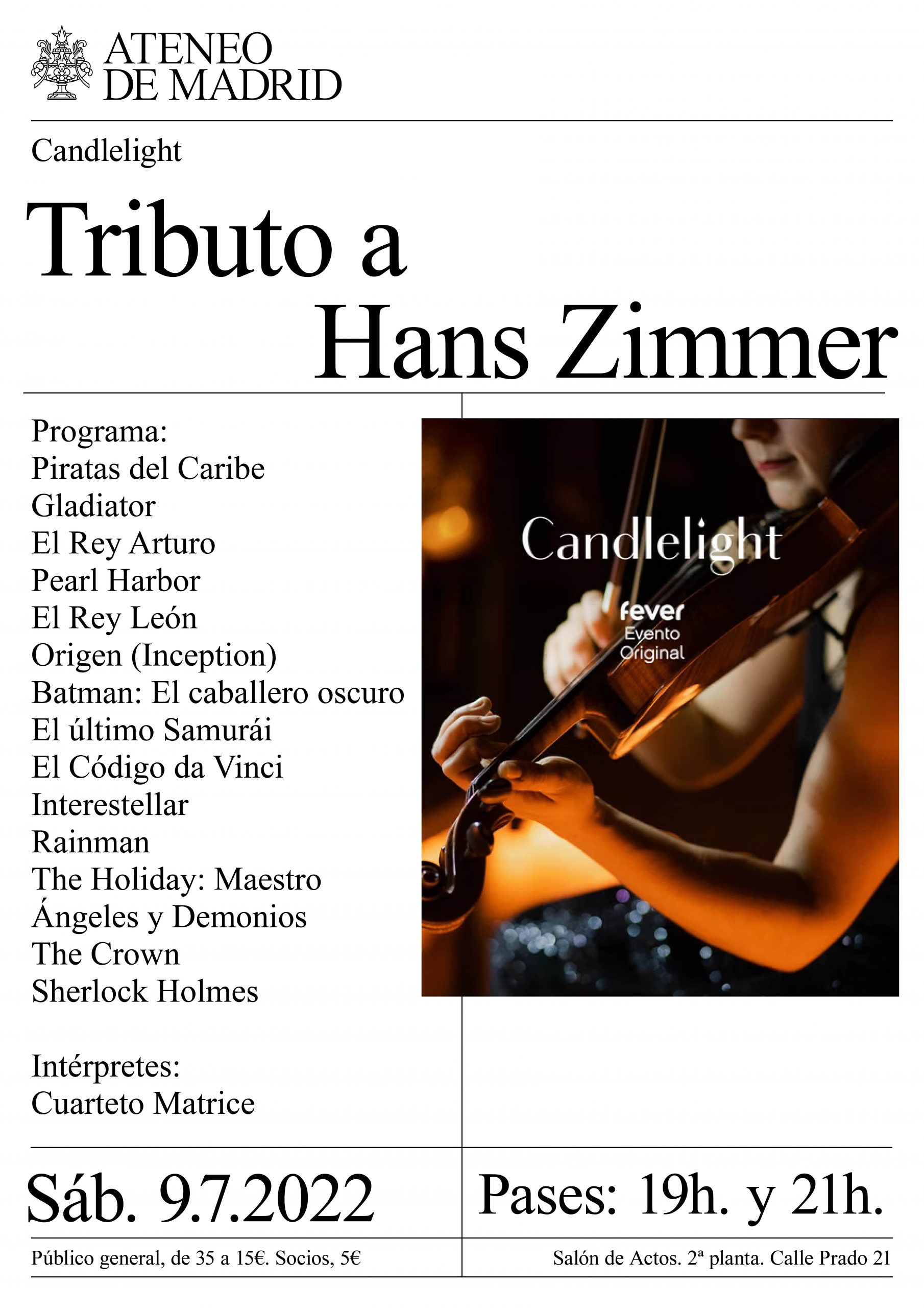 Candlelight. Tributo a Hans Zimmer Ateneo Madrid