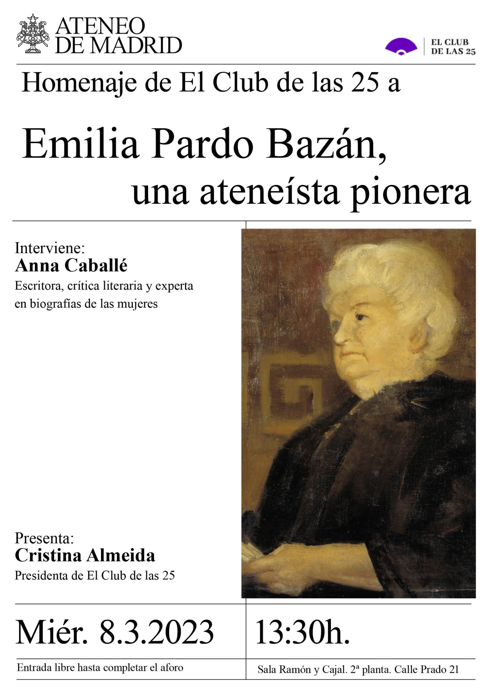 Homenaje del Club de las 25 a Emilia Pardo Bazán, una ateneísta pionera -  Ateneo Madrid